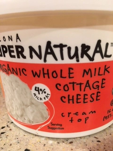 Organic whole milk cottage cheese container.