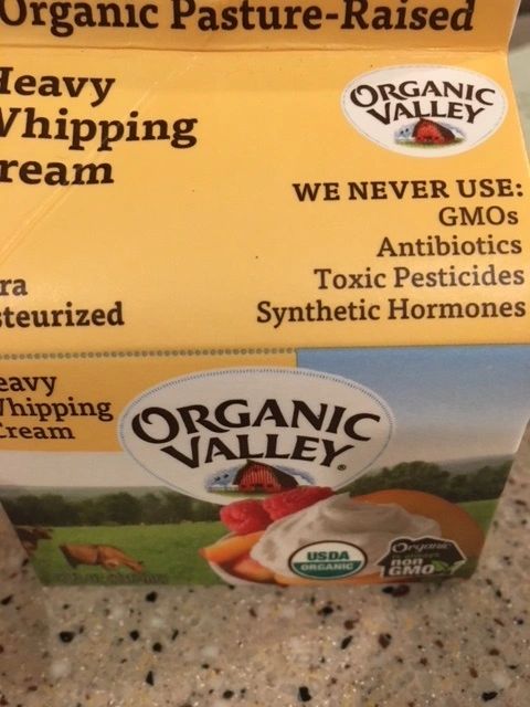 Organic Valley heavy whipping cream carton.