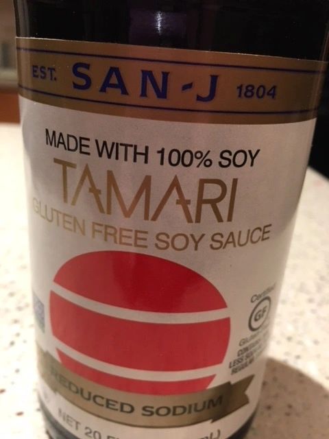 Tamari gluten-free soy sauce bottle label.