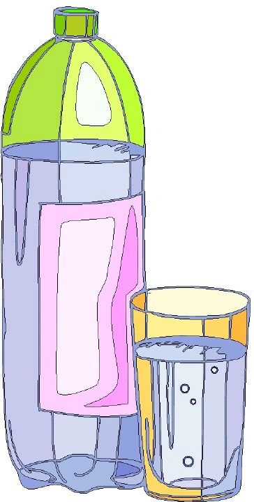 Bottle and glass of water illustration.