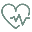 Green heart with a heartbeat line in the middle, symbolizing a cardiograph