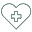Green heart with a plus sign in the center, set against a white background