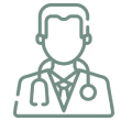 Doctor wearing a stethoscope around their neck, set against a white background