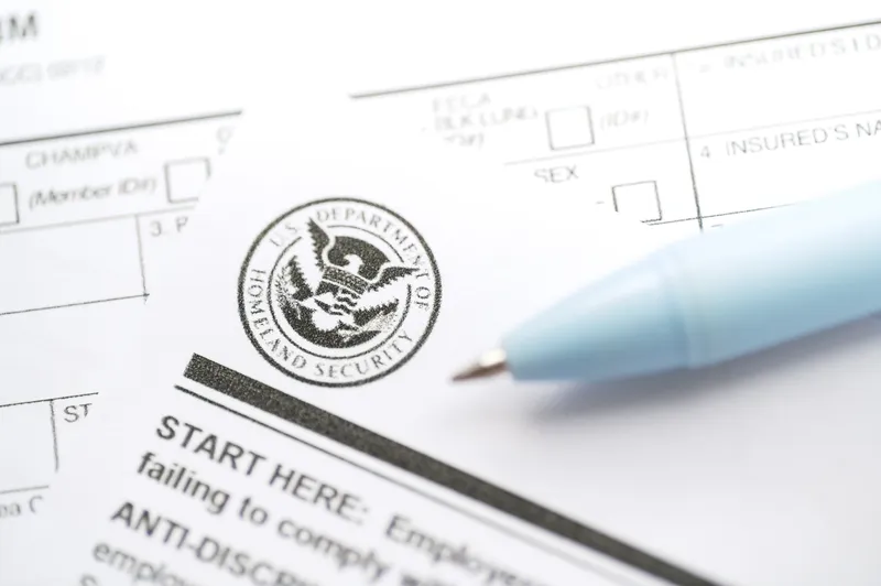 Blue pen sitting atop a tax form with a logo and text on it