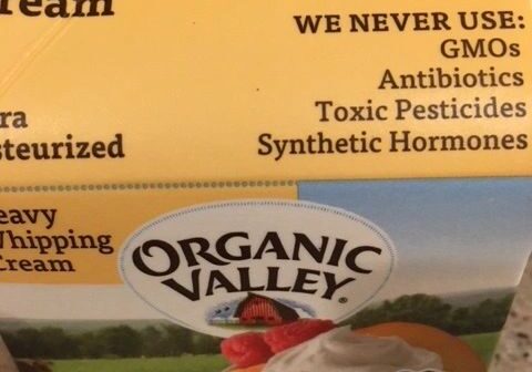 Organic Valley heavy whipping cream carton.